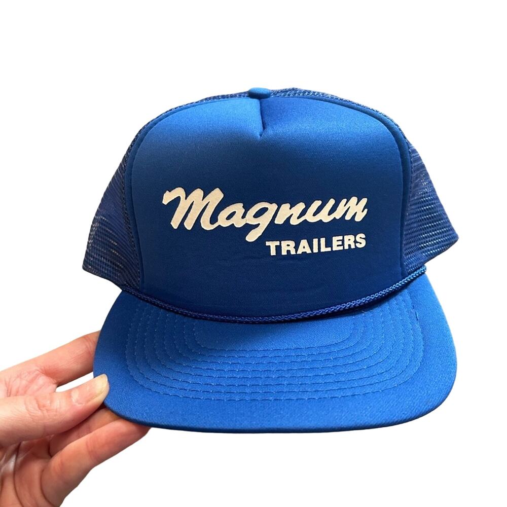 VTG Trucker Hat- baseball hat, blue mesh back. magnum Trailers, Y2K hat